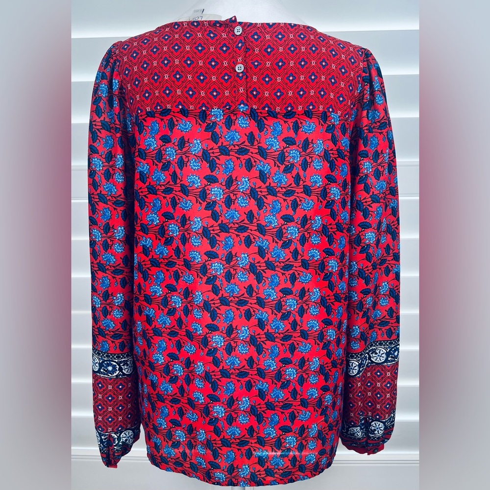 Loft Sz M Red w/Blue Floral Print - Picture 2 of 9